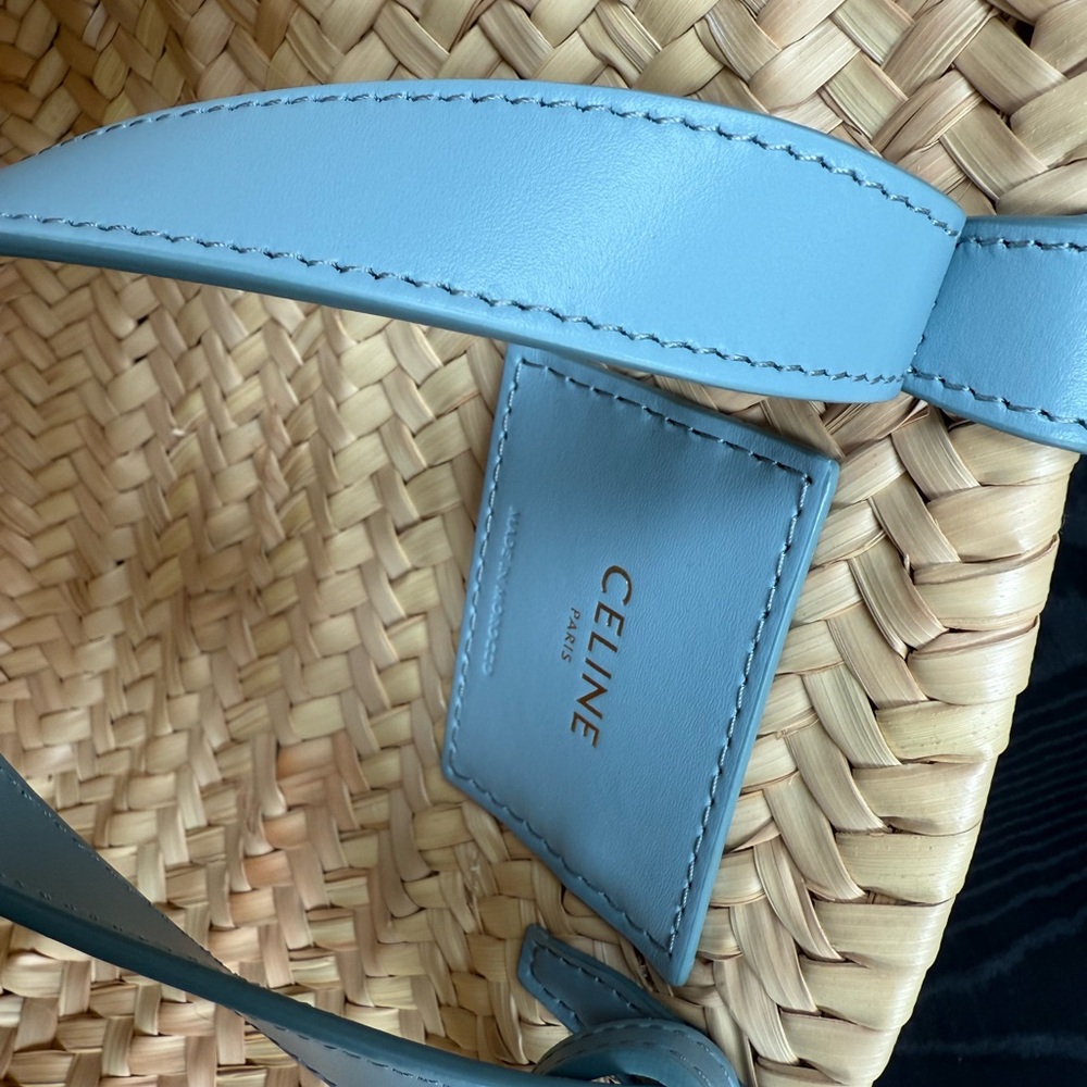 Celine Natural Straw Tote with Light Blue Leather Trim - Picture 3 of 5